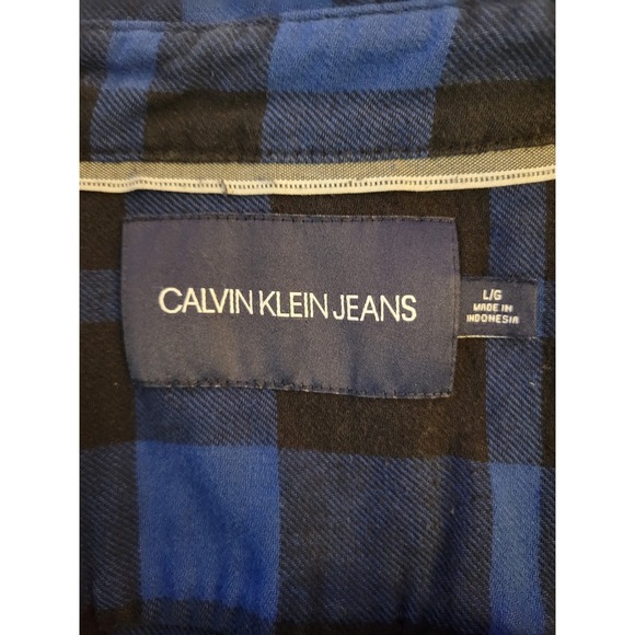 Calvin Klein Jeans Mens L Blue Black Plaid‎ Flannel Long Sleeve Shirt - Picture 5 of 9